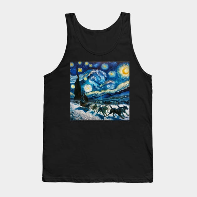 Dog Sled Starry Night - Winter Sports Tank Top by Edd Paint Something